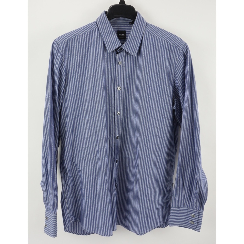 Hugo Boss Lucas Men's XL Long Sleeve Blue White Geometric Stripe Button Up Shirt